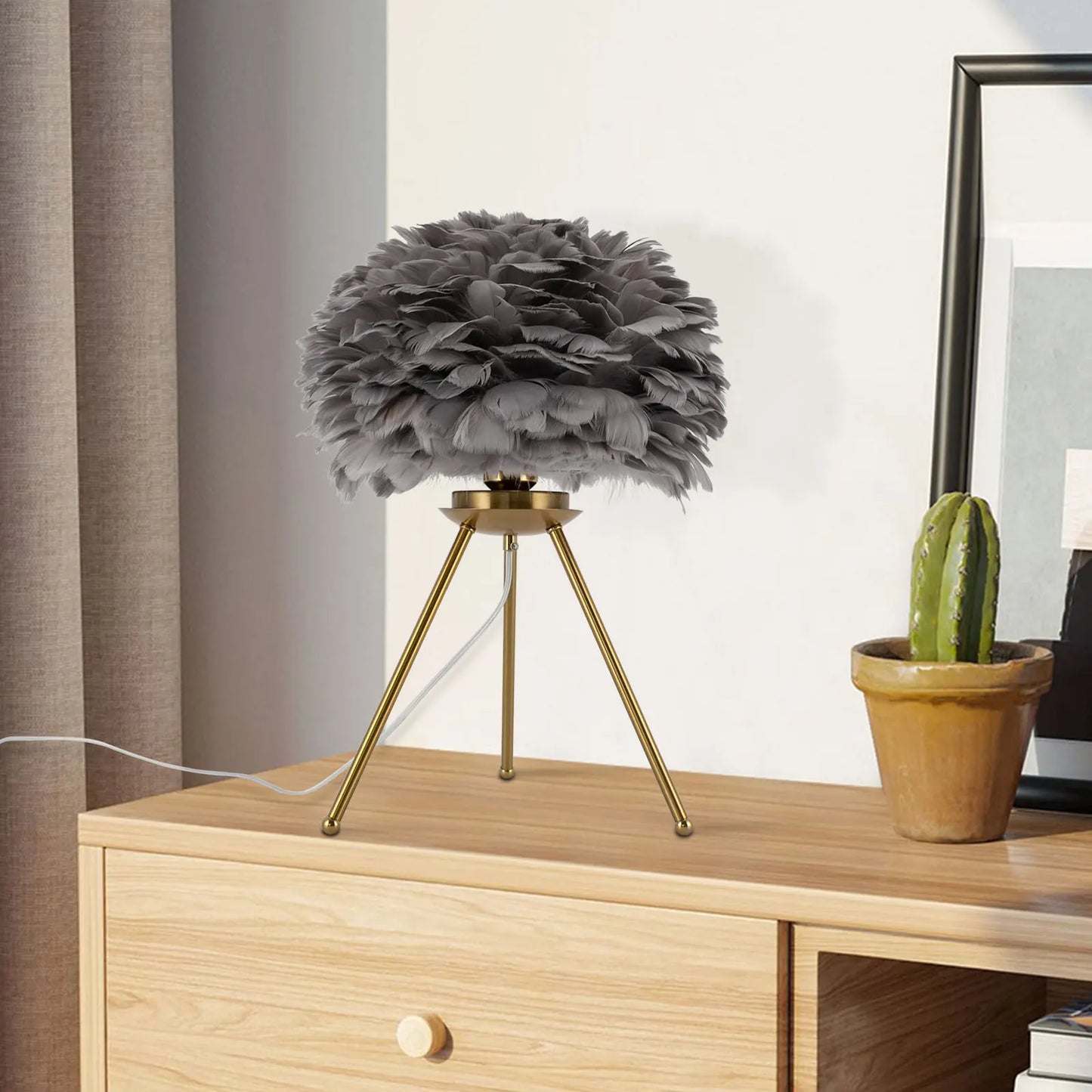 Elegant Feather Table Lamp – Soft White Feather Shade - Homestead & Co