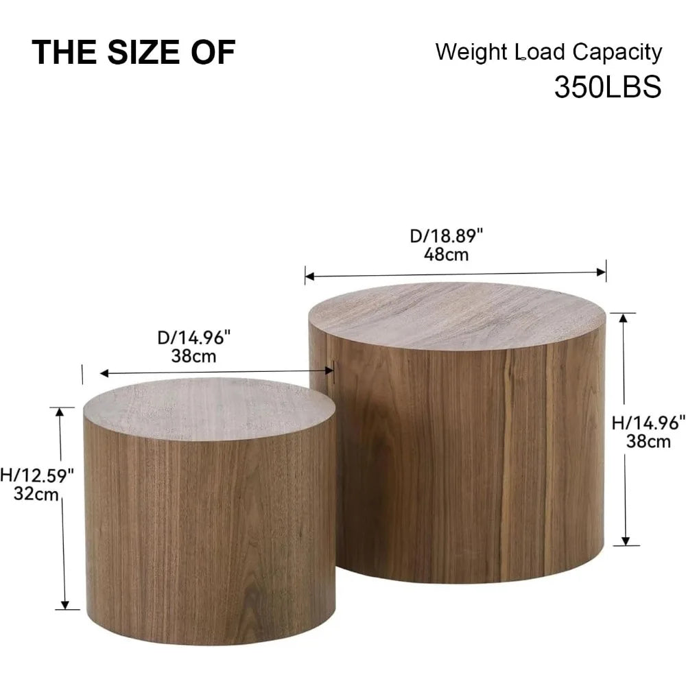 Set of 2 Nesting Round Coffee Tables – Walnut Wooden Accent Tables - Homestead & Co