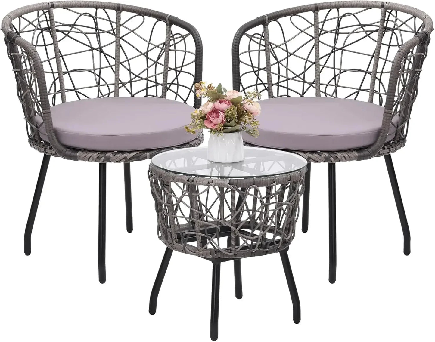 3-Piece Outdoor Rattan Bistro Set – All-Weather Wicker Conversation Chairs Table - Homestead & Co