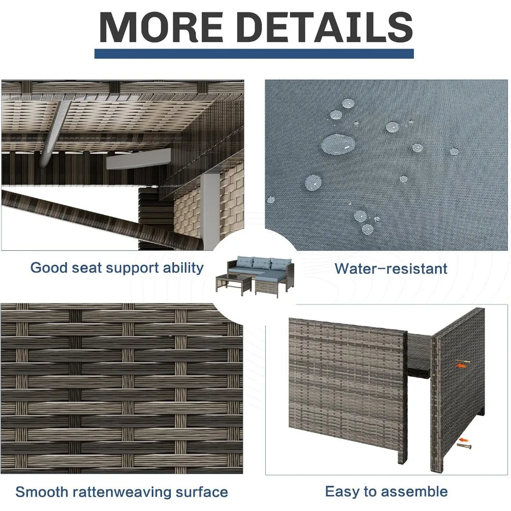 3-Piece Outdoor Patio Furniture Set – All-Weather PE Rattan L-Shaped - Homestead & Co