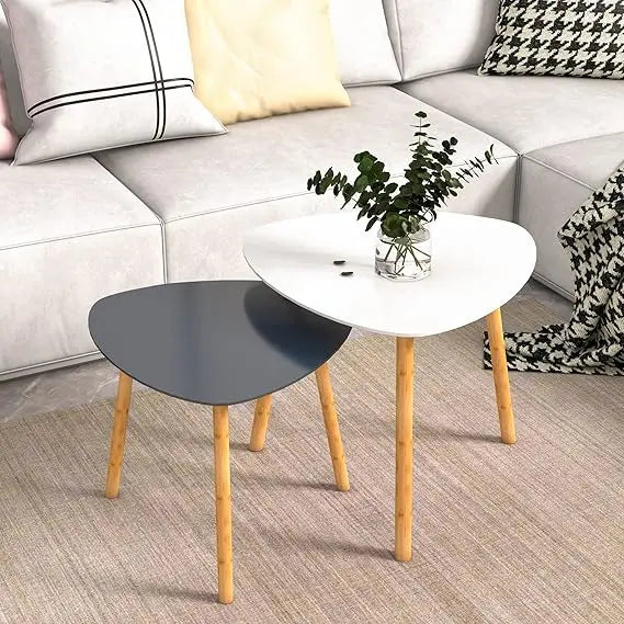 Set of 2 Bamboo Nesting Coffee Tables – Modern Pink & White Triangle End Tables - Homestead & Co