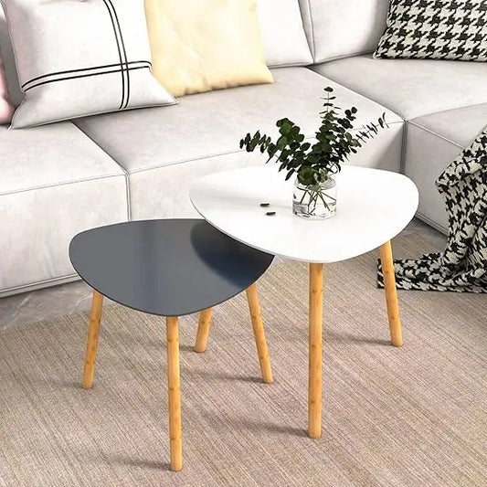 Set of 2 Bamboo Nesting Coffee Tables – Modern Pink & White Triangle End Tables - Homestead & Co
