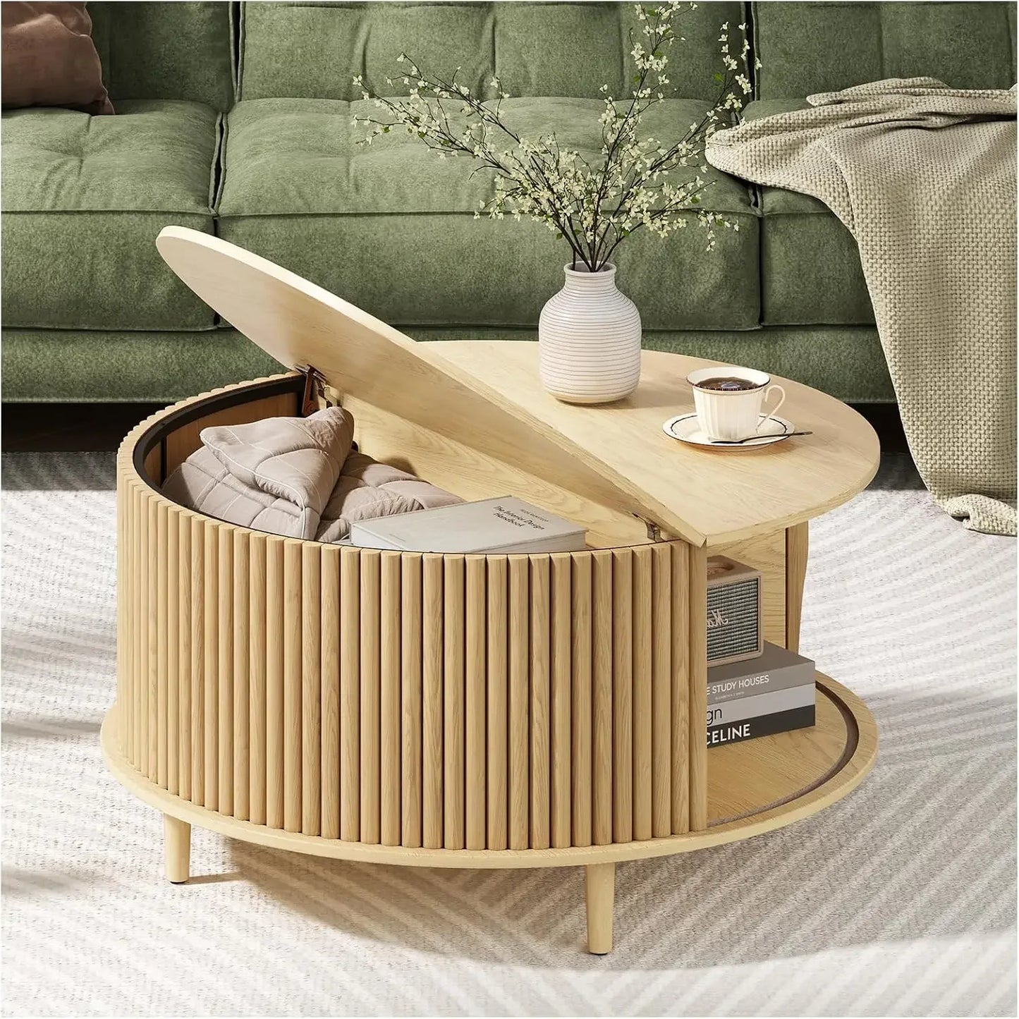 Round Mid-Century Modern Coffee Table with Hidden Storage - Homestead & Co