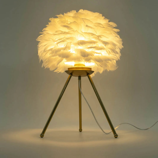 Elegant Feather Table Lamp – Soft White Feather Shade - Homestead & Co