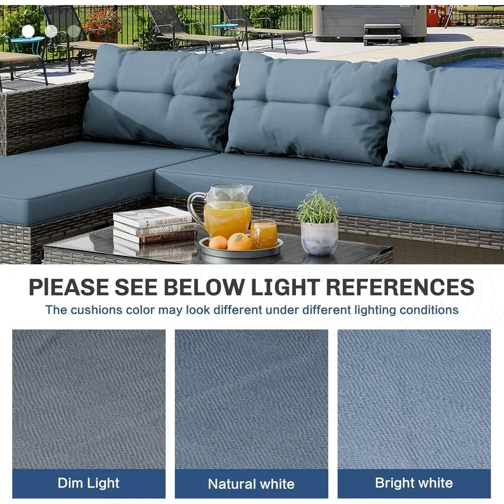 3-Piece Outdoor Patio Furniture Set – All-Weather PE Rattan L-Shaped - Homestead & Co