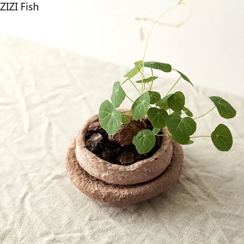 Retro Rough Pottery Ceramic Vase – Textured Tabletop Vase for Dried Flowers and Rustic Home Decor - Homestead & Co