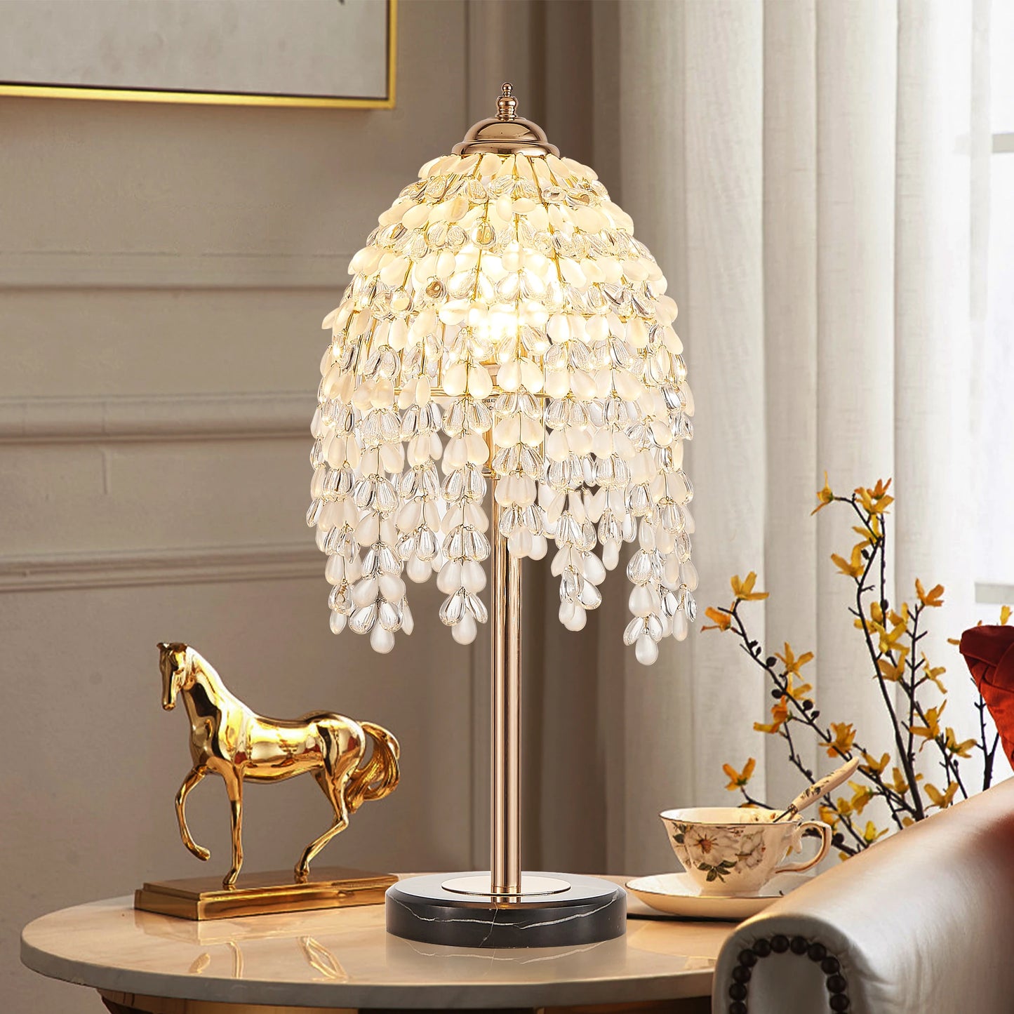 19" Elegant Crystal Table Lamp – Vintage Waterfall Design - Homestead & Co
