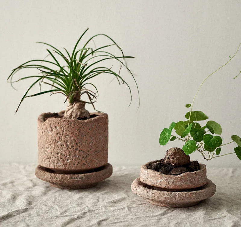 Retro Rough Pottery Ceramic Vase – Textured Tabletop Vase for Dried Flowers and Rustic Home Decor - Homestead & Co