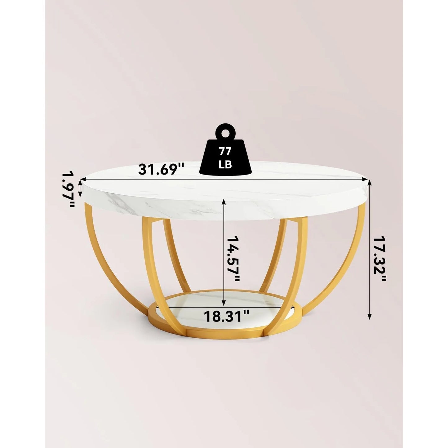 32" Round Marble Coffee Table – 2-Tier Modern Center Table - Homestead & Co