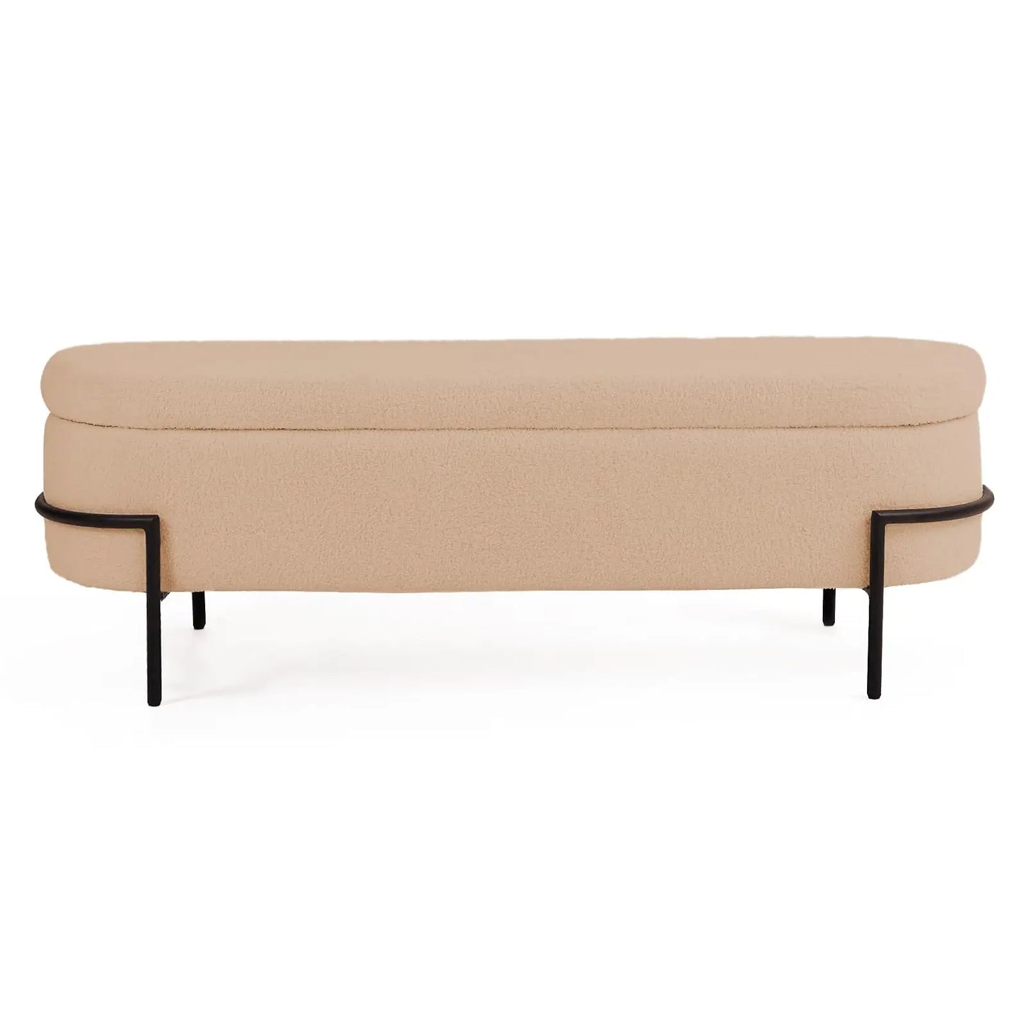 Sherpa Upholstered Storage Ottoman Bench – Modern Oval Footstool - Homestead & Co