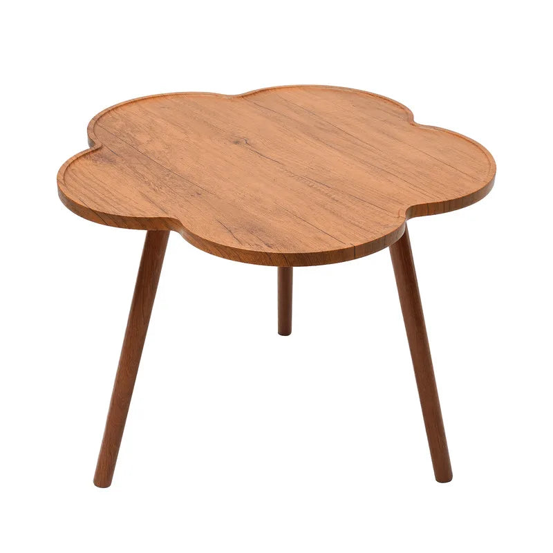 23.6" Flower-Shaped Wooden Coffee Table – Cute Log Color Side Table - Homestead & Co
