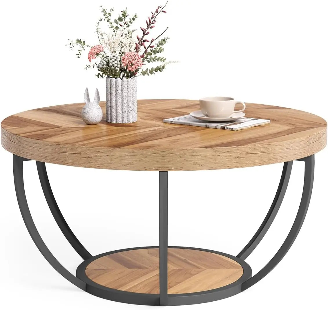 32" Round Marble Coffee Table – 2-Tier Modern Center Table - Homestead & Co