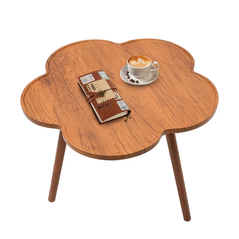 23.6" Flower-Shaped Wooden Coffee Table – Cute Log Color Side Table - Homestead & Co
