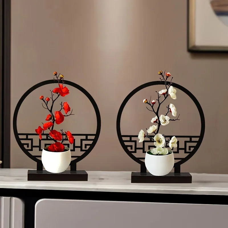 Blossom Bonsai with Decorative Screen Base – Elegant Faux Floral Arrangement for Decor - Homestead & Co