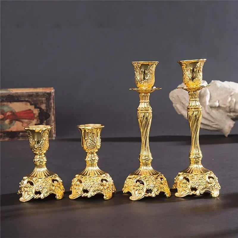 2-Piece Retro Gold & Silver Candle Holders – European Style Zinc Alloy Candlesticks - Homestead & Co