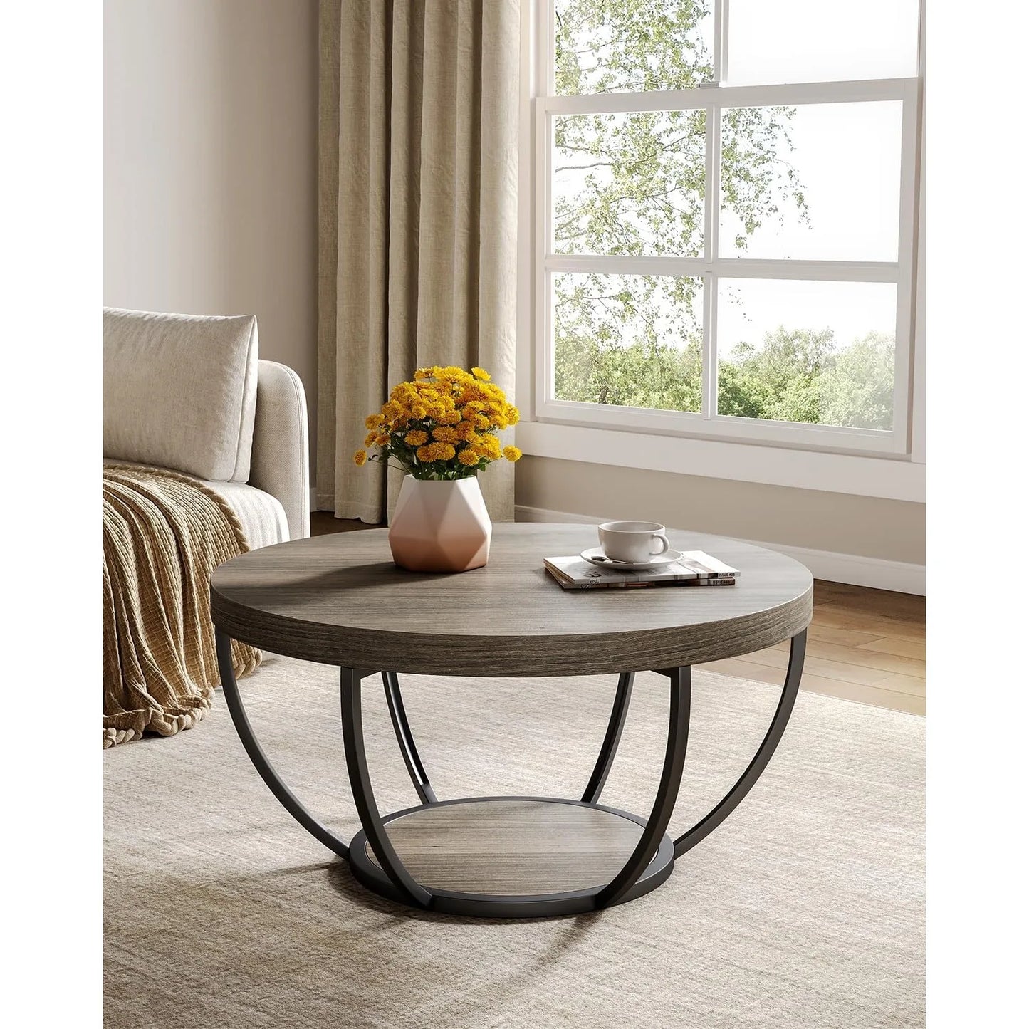 32" Round Marble Coffee Table – 2-Tier Modern Center Table - Homestead & Co