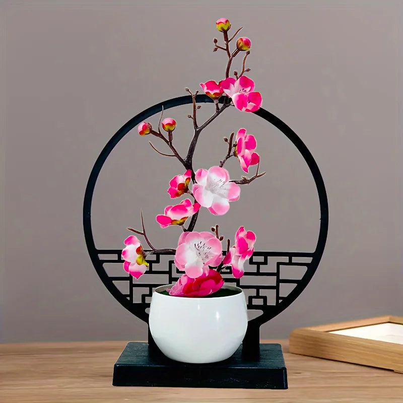 Blossom Bonsai with Decorative Screen Base – Elegant Faux Floral Arrangement for Decor - Homestead & Co